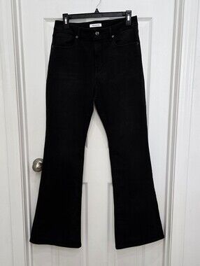 Good American Women's High Rise Good Flare Jeans Black Dark Wash Stretch Size 12